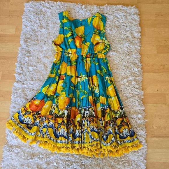 ANTICA SANTORIA Floral Yellow and Blue Sundress One Size Summer Dress - Picture 8 of 9